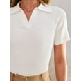 thumbnail image 5 of Women's Short Sleeve V Neck T Shirts 2024 Summer Knit Slim Fitted Basic Solid Color Tee Tops, 5 of 6