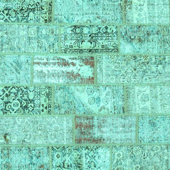Ahgly Company Machine Washable Indoor Square Patchwork Turquoise Blue Transitional Area Rugs, 5' Square