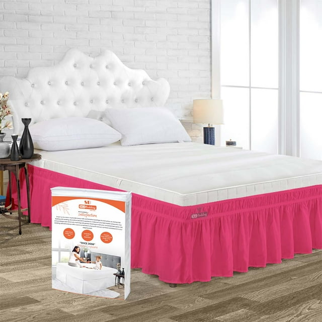 SGI Bedding 21 Inch Drop Length Family King Size Hot Pink Solid Bed Skirt Wrap Around Microfiber Made