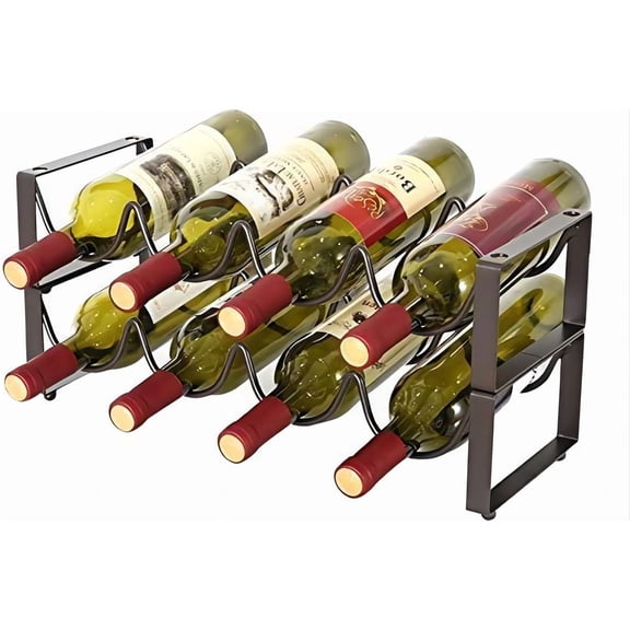 2-Tier Stackable Wine Rack for Countertop - Metal Wine Bottle Holder, Small Wine Storage Organizer for Inside Cabinet, Kitchen, Bar, or Dining Room, Holds 8 Bottles,