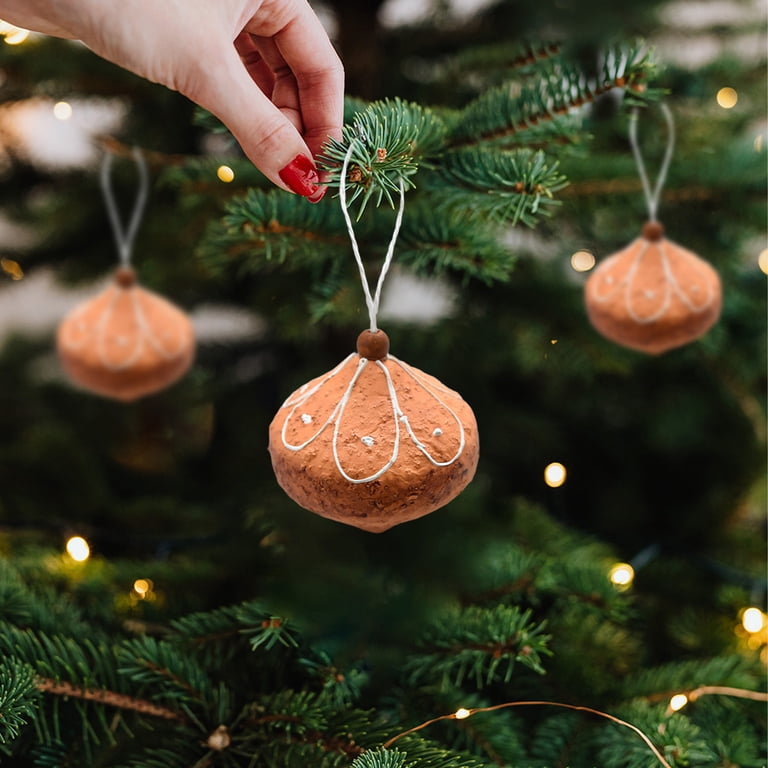 Round Ceramic Christmas Ornaments - 2.95" Double-Sided Snowman & Dogs Street Scene, With Gift Box