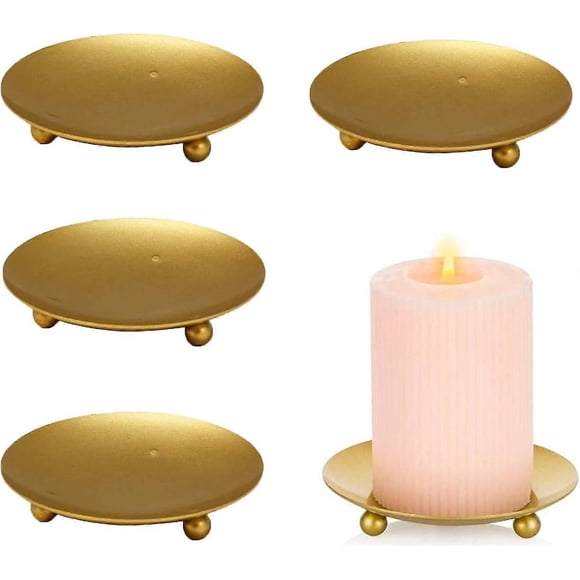4 Pieces 10cm Diameter Candle Holder Metal Plate Candlestick Holders Pillars Pillar Candle Holder Decoration Gold Candle Holder for Gardens, Spa, Arom
