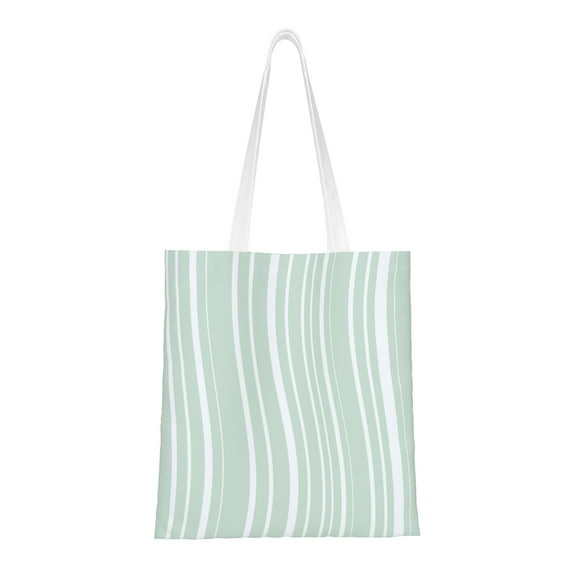 YFYANG Reusable Cotton Canvas Tote Shopping Bag, Green Line Design Washable Portable Grocery Bag for Daily Travel