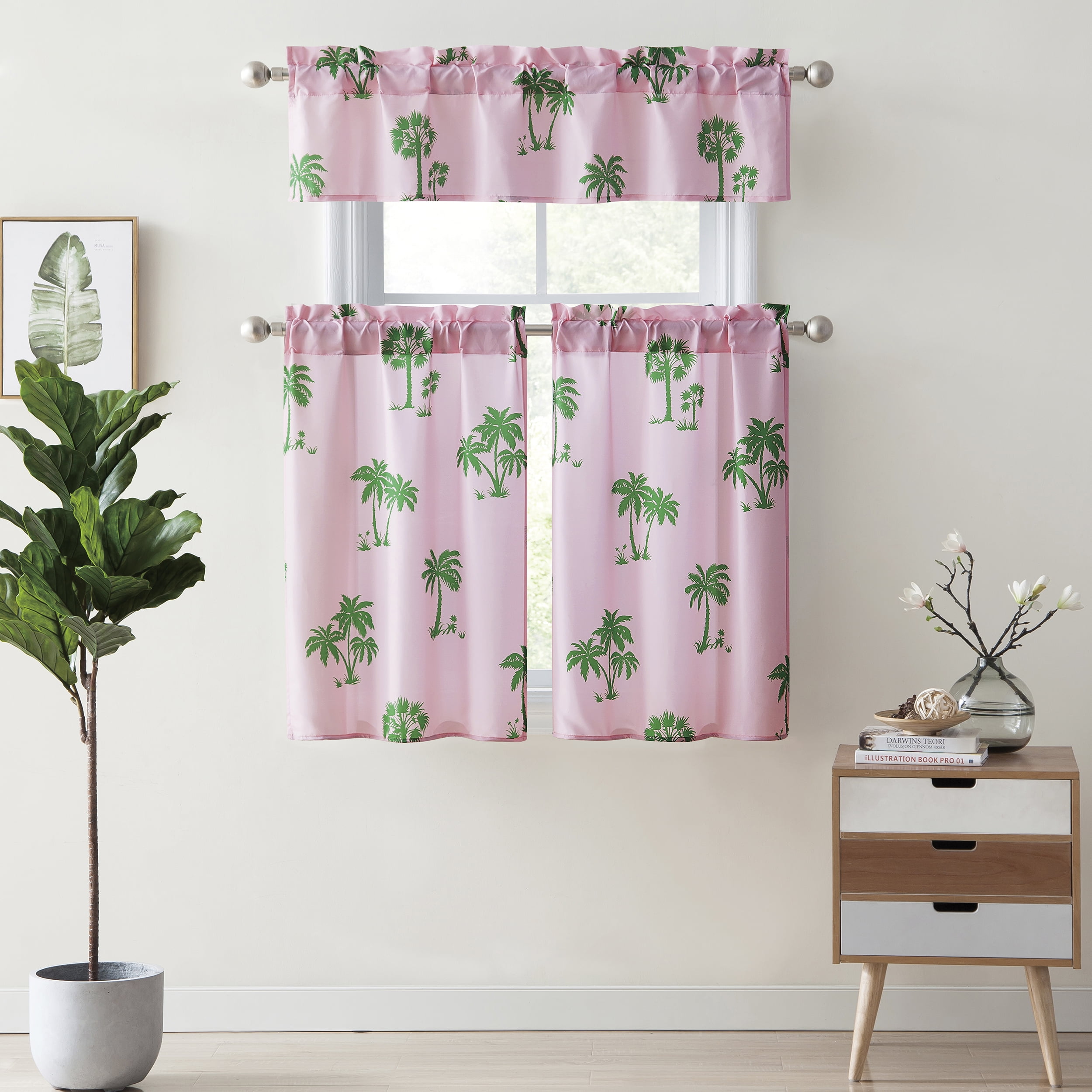 Mainstays Palm Tree Kitchen Curtain Set Walmart Com