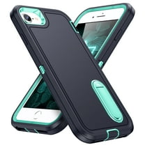 Feishell Case for iPhone 7/8/SE 2020/SE 2022 4.7 inch,Heavy Duty 3 Layer Military Protection with Hidden Kickstand Shock Resistant Armor Hybrid Bumper Rugged Rubber Phone Cover,Darkblue Mint