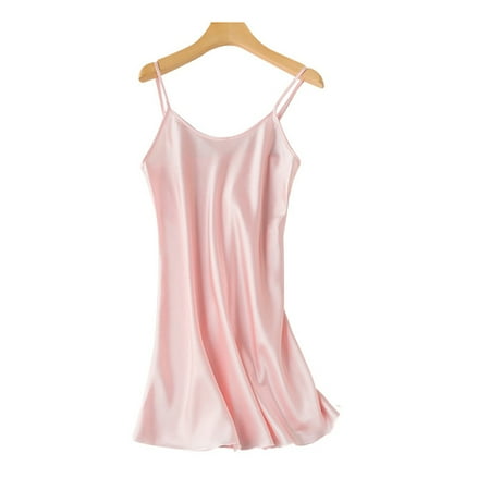 FJUCHAI Silk Nightgown for Women Satin Sleepwear Lingerie Sleep Dress Satin Chemise Slip Nightgown Dress Adjustable Spaghetti Strap Nightwear Chemise Dress S-XXL