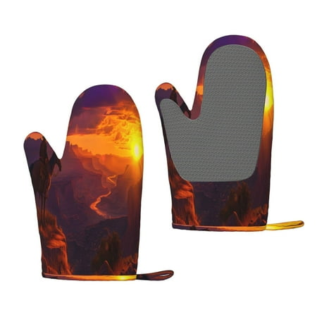 

Lukts Sunset Valley Western Cowboy for Silicone Anti-Scalding Gloves Kitchen Lanyard Gloves for Grilling Baking Cooking