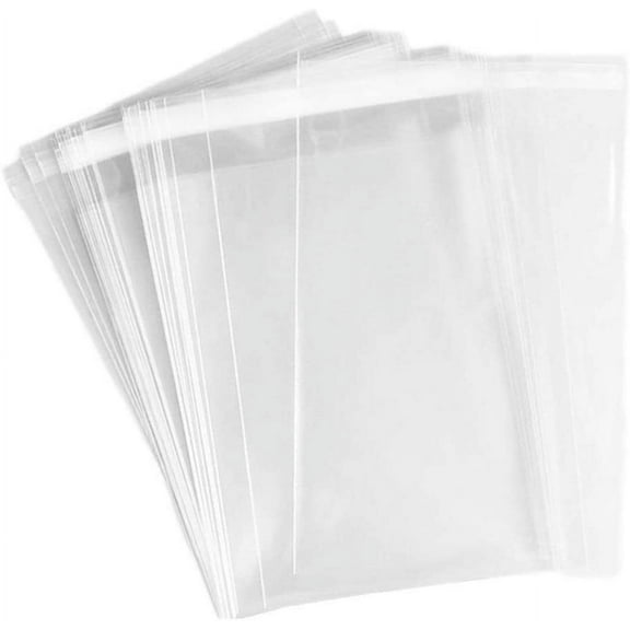 9" x 14" 100 Clear Cello Bags Adhesive 1.4 mils Self Sealing OPP Plastic Gift Bags for Clothing T-Shirt Storage Envelope Gift Cellophane Wrap with Knurling Edges