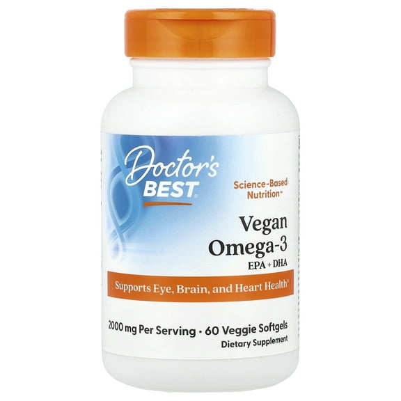Doctor's Best Vegan Omega-3,  EPA DHA, 60 Veggie Softgels (1,000 mg per Softgel)