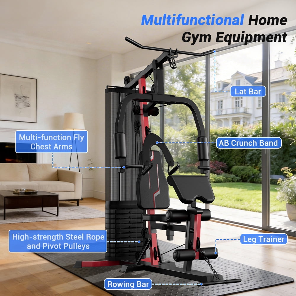 CURSOR FITNESS Home Gym Station, 160LBS Weight Stack, All-in-One Strength Training Equipment