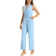 thumbnail image 4 of INSPIRE CHIC Women's Sleeveless Shawl Collar Office Belted Cropped Jumpsuit Romper L Sky Blue, 4 of 6
