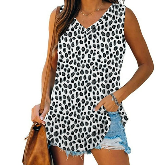 Ayolanni V-Neck Women Shirts 5 T-Shirts Graphic Black Sleeveless Tank Tops Ladies Shirts L