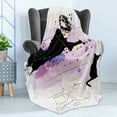 thumbnail image 4 of Kitten Soft Flannel Fleece Blanket, Girl with Sunglasses Lying on Couch Cat in Home Theme with Stains Animals, Cozy Plush for Indoor and Outdoor Use, 50" x 70", Black Lilac Lavender, by Ambesonne, 4 of 5