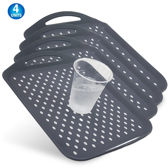 Serving Tray Non Slip TV Dinner Food Tray With Handles - Nonskid Anti Spill Plastic Food Carrying Tray - Rectangular - 4pc
