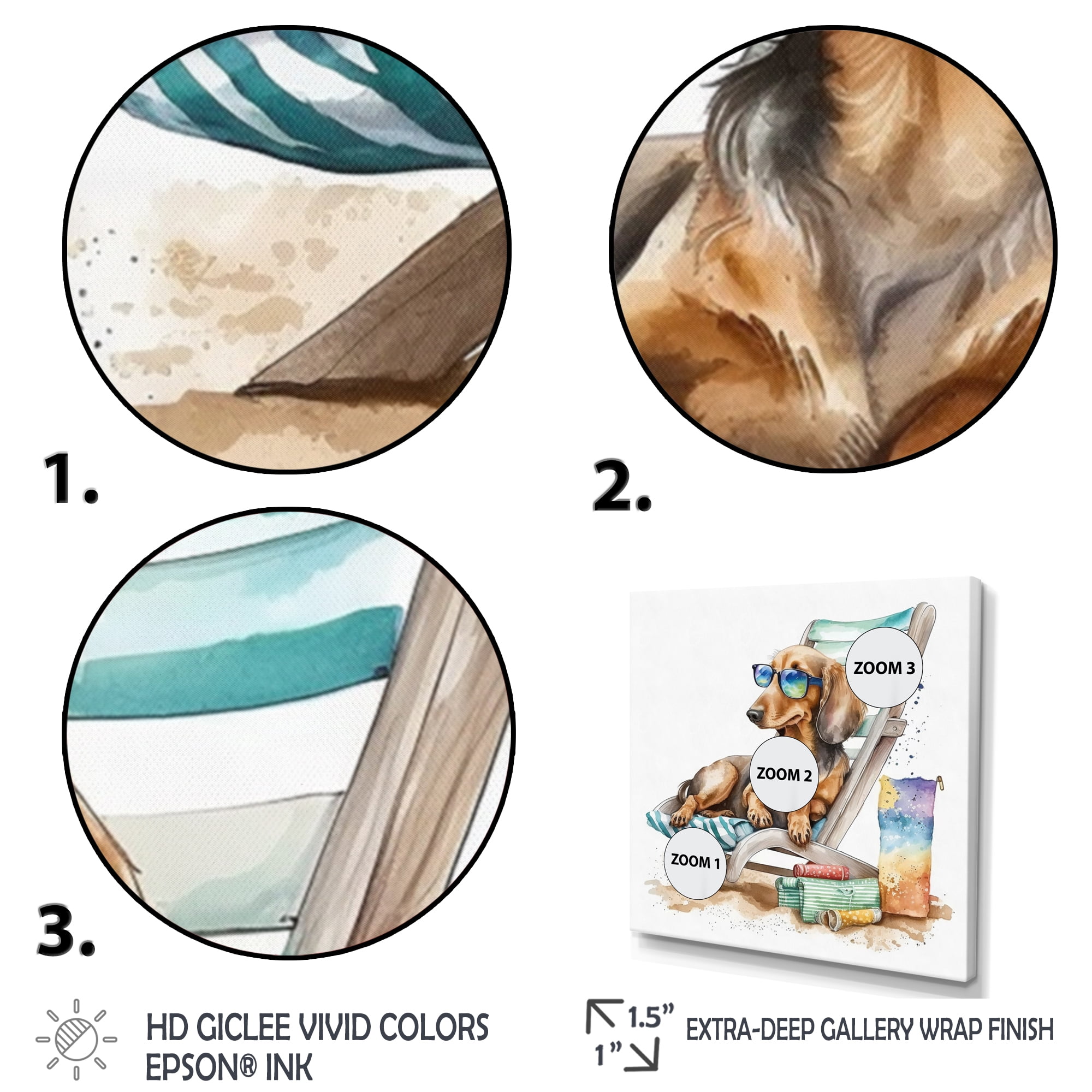 Designart Dog Lounging On The Beach With Sunglasses IV Canvas Wall Art