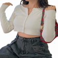 thumbnail image 3 of Women‘s Button Down Long Sleeve Cropped Cardigan Sweater Tops Red, 3 of 5