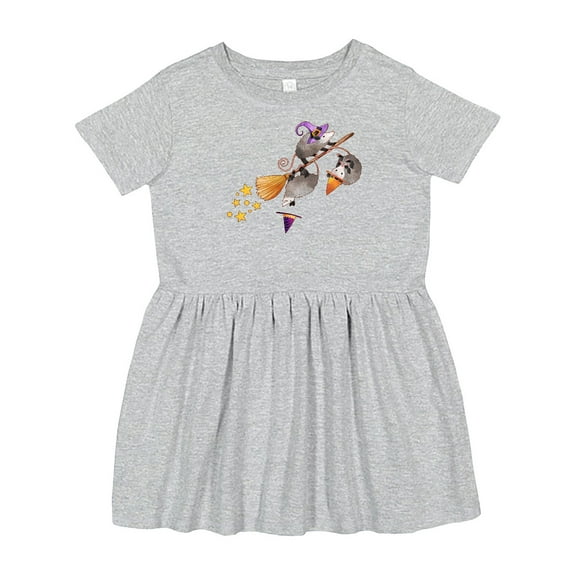 Inktastic Halloween Opossums on Broom Girls Toddler Dress