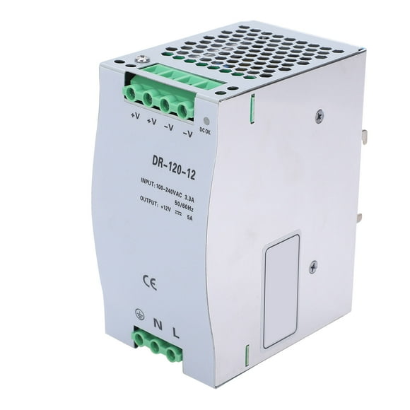 Fuente de alimentación conmutada BERM DinRail, 12 V, 5 A, 120 W, adaptador DR12012, voltaje de entrada 100-240 V CA