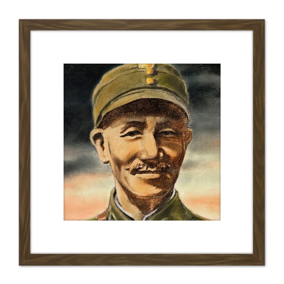 Tymim Faces WWII Chinese General Chiang Kai Shek 8X8 Inch Square Wooden Framed Wall Art Print Picture with Mount