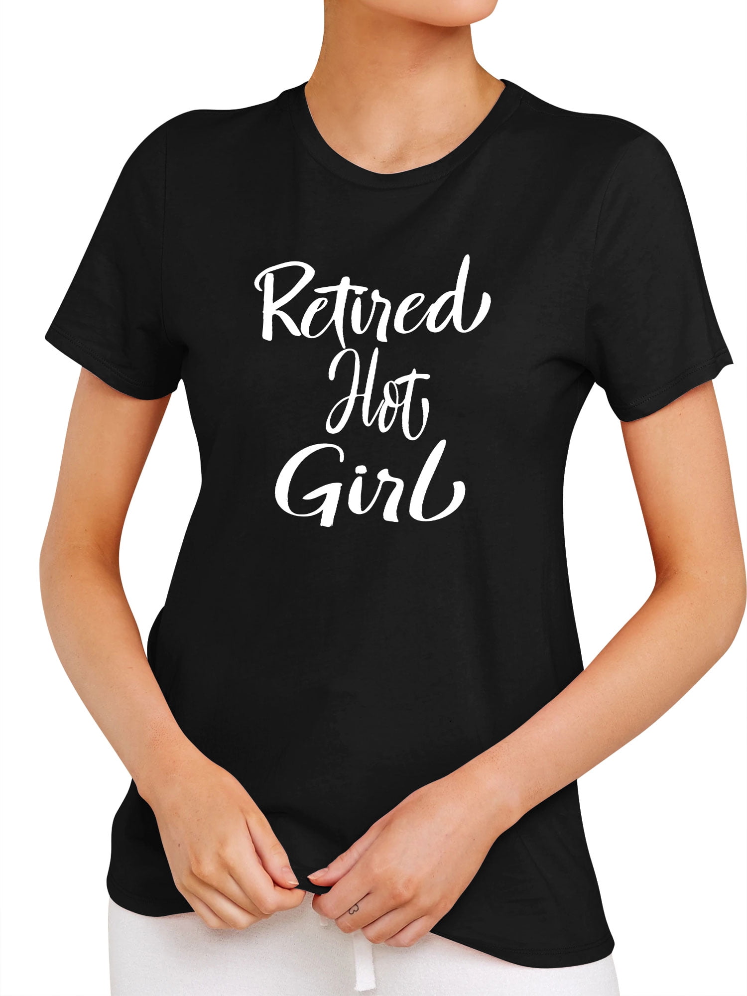 TWZH Women Retired Hot Girl Letter Print TShirt Crew Neck Funny Tee