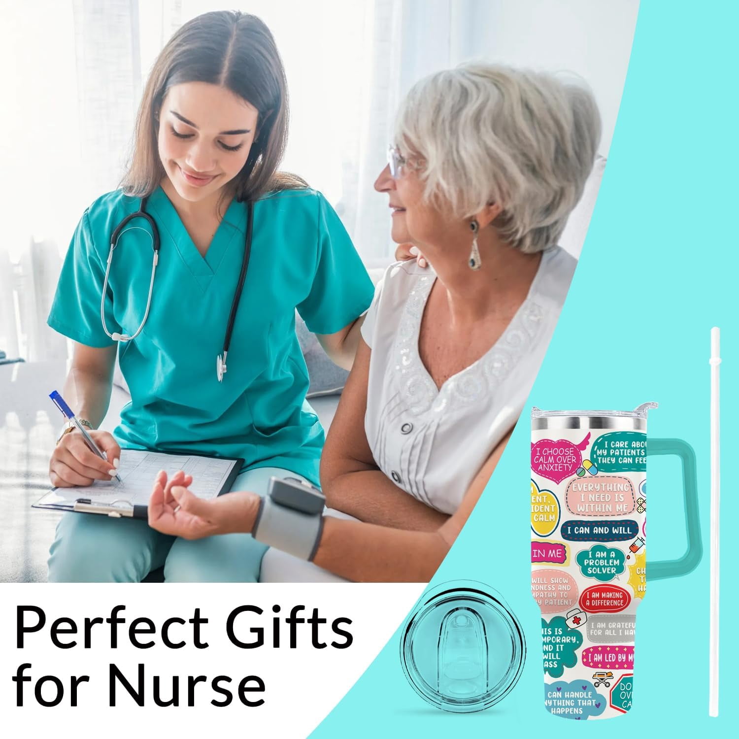Nurse Gifts for Women Nurse Tumbler Nurse Coffee Mug Cup with Lid and Straw - 40 Oz Stainless Steel Insulated Water Bottle - Gifts for Practitioner Nurse Nursing Student Men Women