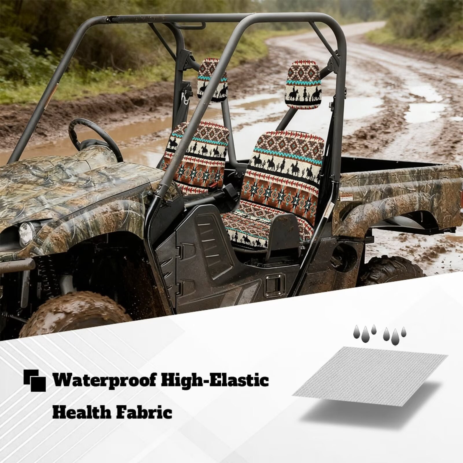 KUIFORTI Aztec Tribe UTV Seat Covers Seats Cover for UTV Compatible with Yamaha Rhino 700 660 450 2004-2021 Comfortable All-Season Protection Outdoor Seat Cover Set
