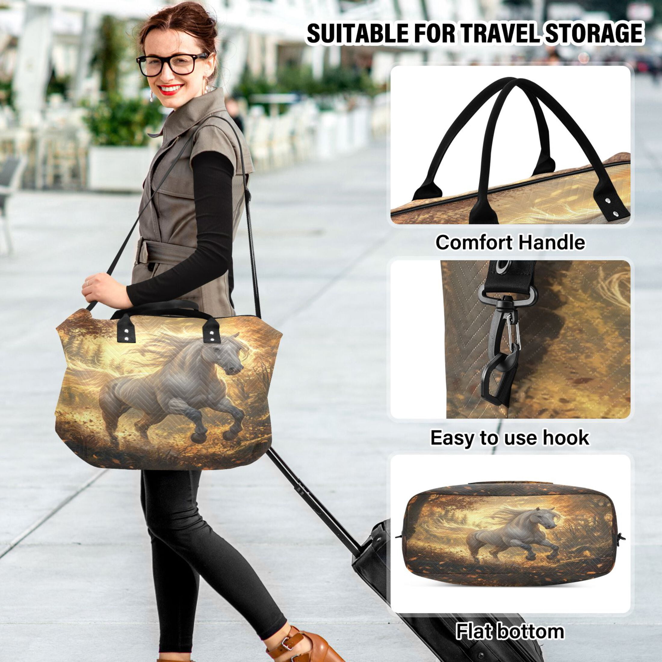 Travel Duffel Luggage Bag Sports Duffle Bag Gym Bag with Zipper A White Horse