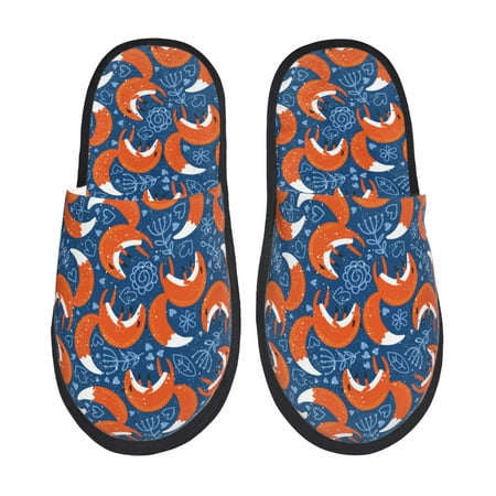 Balery Abstract Vintage Fox and Plants Slient Indoor Furry Fleece Comfort House Shoes Soft Non-Slip Home Shoes Cotton slippers House Slippers-- Large