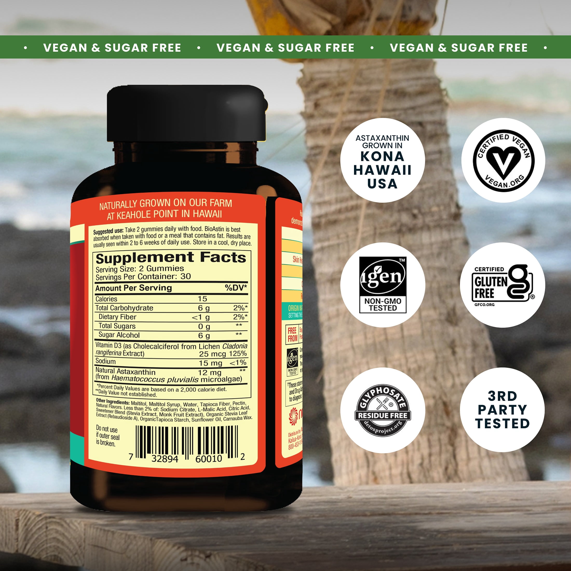 Nutrex Hawaii BioAstin Hawaiian Astaxanthin - Antioxidant Support for Skin and Immune Health - First-Class Microalgae Grown in Kona - Non-GMO and Gluten-Free- Vegan - 12mg Dosage, 60 Citrus Gummies