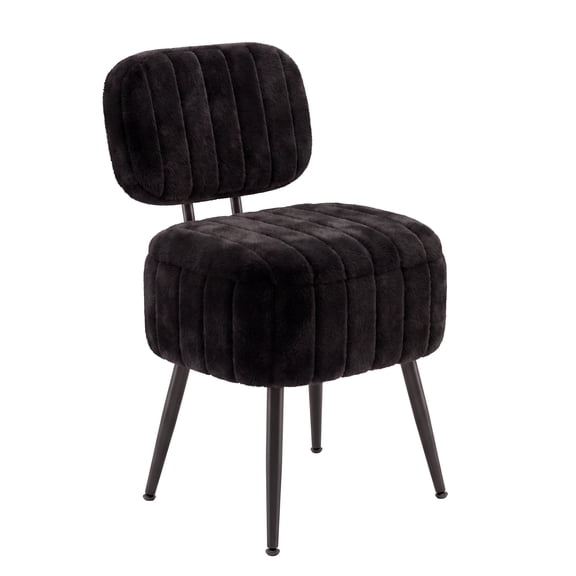 Kicctian Plush Vanity Chair with Hidden Storage for Bedroom, Dressing Room & Living Room,Black