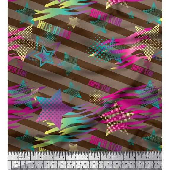 Soimoi Cotton Duck Fabric Star & Diagonal Stripe Printed Craft Fabric by the Yard 42 Inch Wide