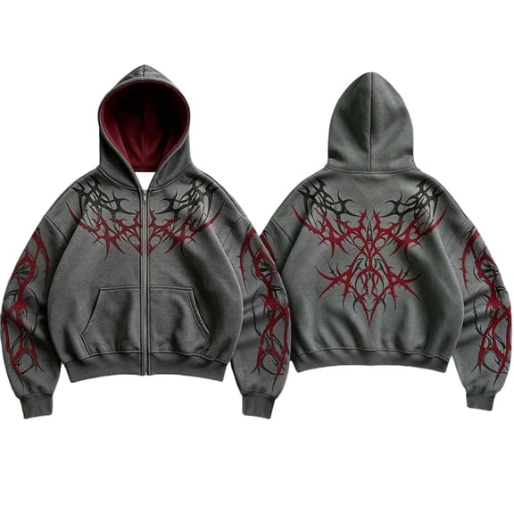Men's Y2k Goth Graphic Zip Up Hoodies Long Sleeve Grunge Punk Sweatshirt with Pockets