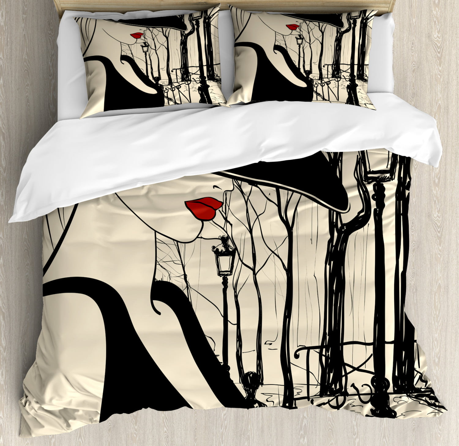 Black And Beige King Size Duvet Cover Set Young European Woman