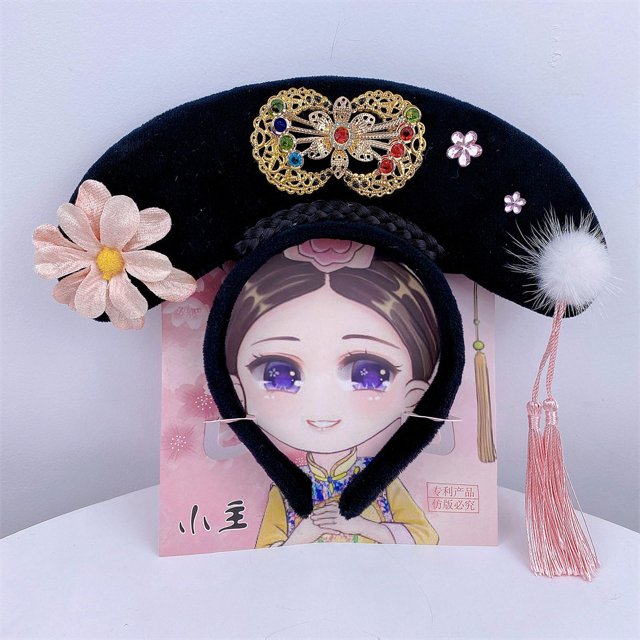 Diadema de rejilla de estilo chino para Año Nuevo, tocado de princesa de estilo palaciego, borla de flor de mariposa antigua, bandera para la cabeza