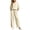 Beige, variant on Women's Peter Pan Collar Relaxed Fit Two Piece Set, Puff Sleeve Top with Matching Wide Leg Pants, Retro Casual Outfit for Daily Wear and Weekend Outings
