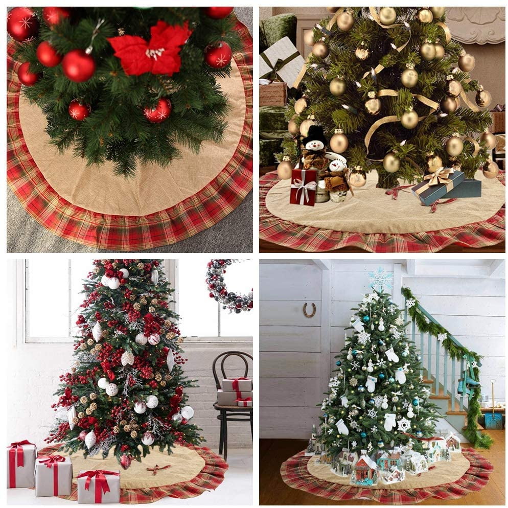 Christmas Tree Skirt,Large 48 Inch Burlap Tree Skirt with Red Ruffle