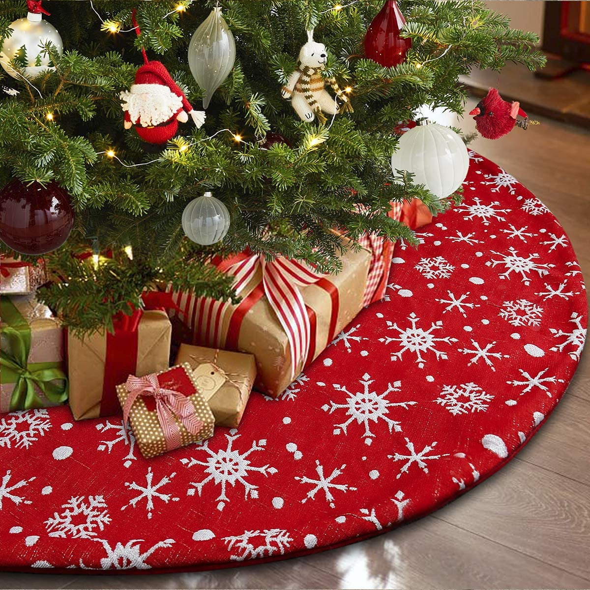 Doingart 36'' Red Christmas Tree Skirt Mat Decoration for Xmas New Year ...