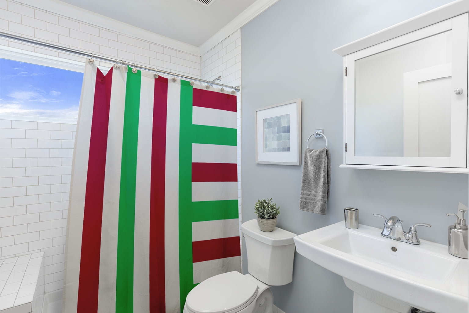 Simply Daisy 70" W x 73" L Christmas Stripes Polyester Shower Curtain, Bright Green [1 Ct]