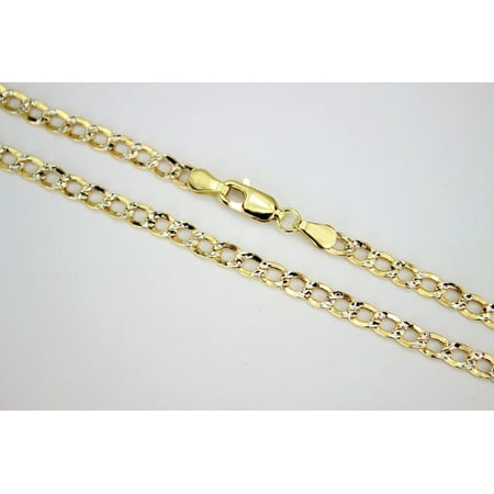 10K Two Tone Hollow Gold Diamond Cut Cuban Link Chain 3.5mm/16"- 30"