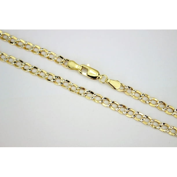 10K Two Tone Hollow Gold Diamond Cut Cuban Link Chain 3.5mm/16