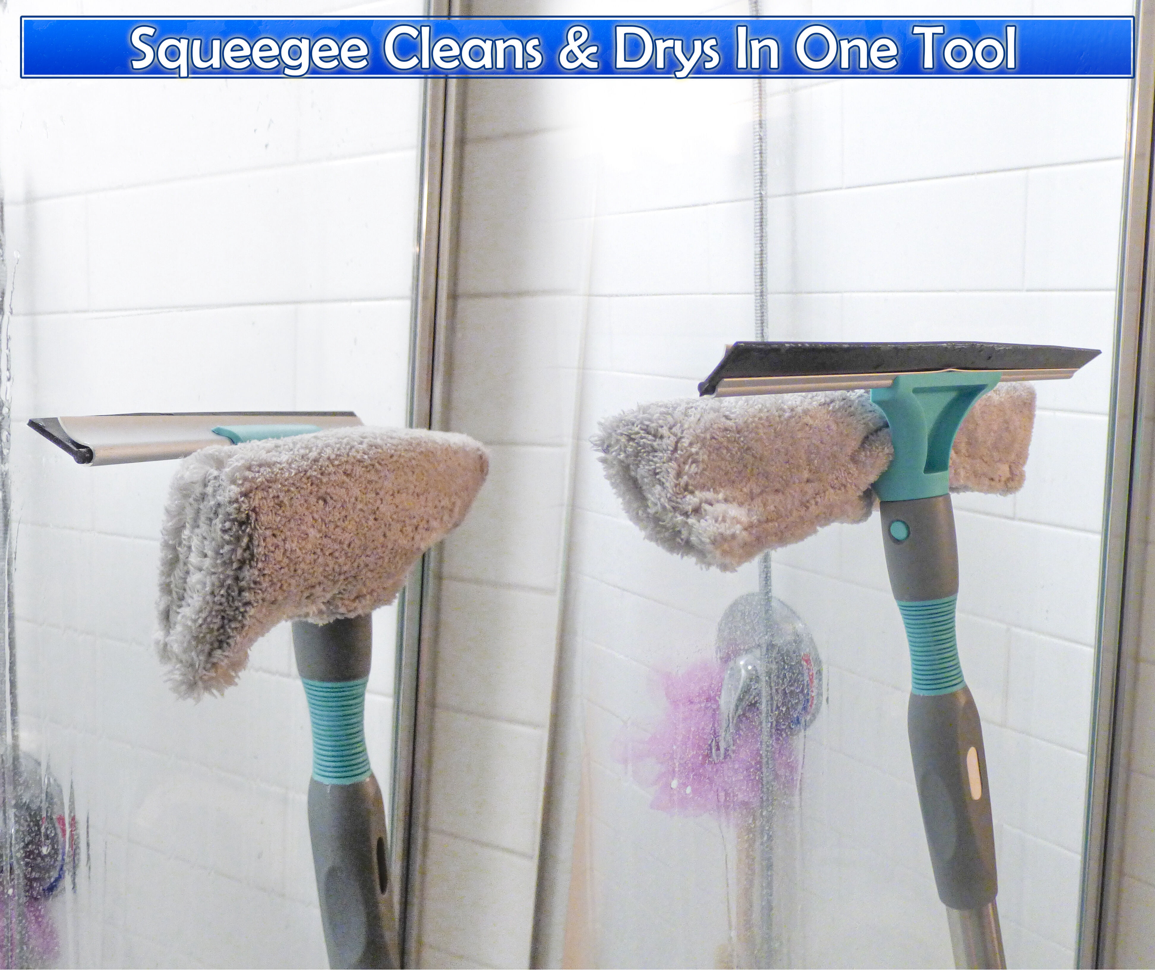 7 in 1 Microfiber Mop, Broom, Bendable Duster, 2 in 1 Squeegee & Dryer, Tile Scrubber, & Scrub Brush Sponge - Ultimate Home Cleaning Kit W/ Extension Pole