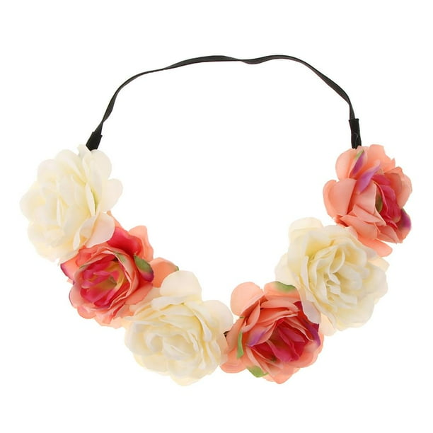 Mujeres flor corona diademas corona floral guirnalda boda Champagne + roja Sunnimix Diadema de flores Boho Guirnalda