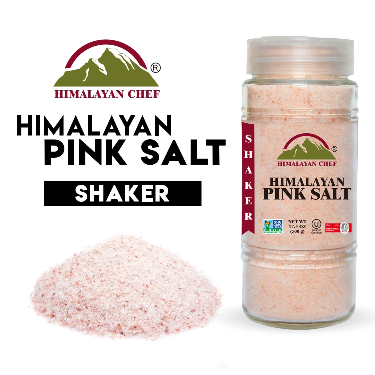 SALT 84 Pink Salt, Fine Grain Glass Shaker, Non-GMO and Kosher Salt, 17.5 oz Shaker, Pack of 6