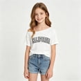 thumbnail image 2 of Girl's Letter Print T Shirts Short Sleeve Tube Off The Shoulder Comfortable Fit Lightweight Summer Tunic Tops White,120, 2 of 5