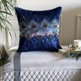 thumbnail image 4 of The HomeCentric Decorative Blue Pack of 2, 14x14 inch (35x35 cm) Throw Pillows, Velvet Quilted, Bead Embroidery & Peacock Decor Throw Pillows For Couch, Floral Pattern Modern Style Easter - Neelkanth, 4 of 11