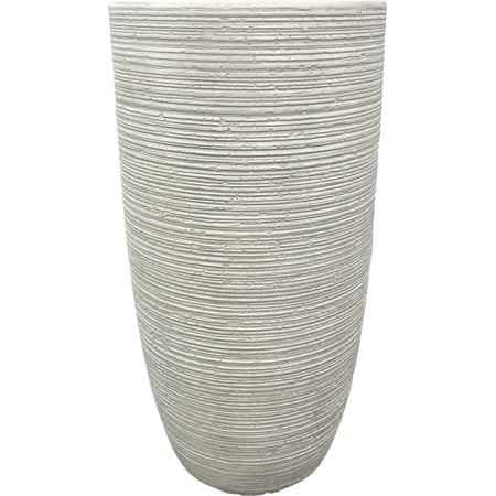 Eco-Friendly Light Gray Ribbed Fiberglass Cylinder Planter Pot - 10.5  Wide for Live Plants  Artificial Trees or Artificial Plants