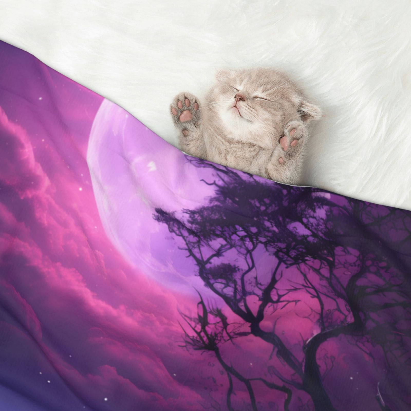 Naloa Purple Moon Tree Night Sky Dog Blanket, 3 Sizes Cat Blanket for Indoor Cats Large Medium Small Dog Gifts-Medium