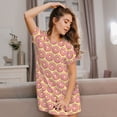 thumbnail image 3 of Yiaed Donuts With Pink Glaze Print Women's Loose-Fit Short Sleeve Nightgown, Soft and Comfortable Sleep Dress for Relaxation and Sleepwear, 3 of 6