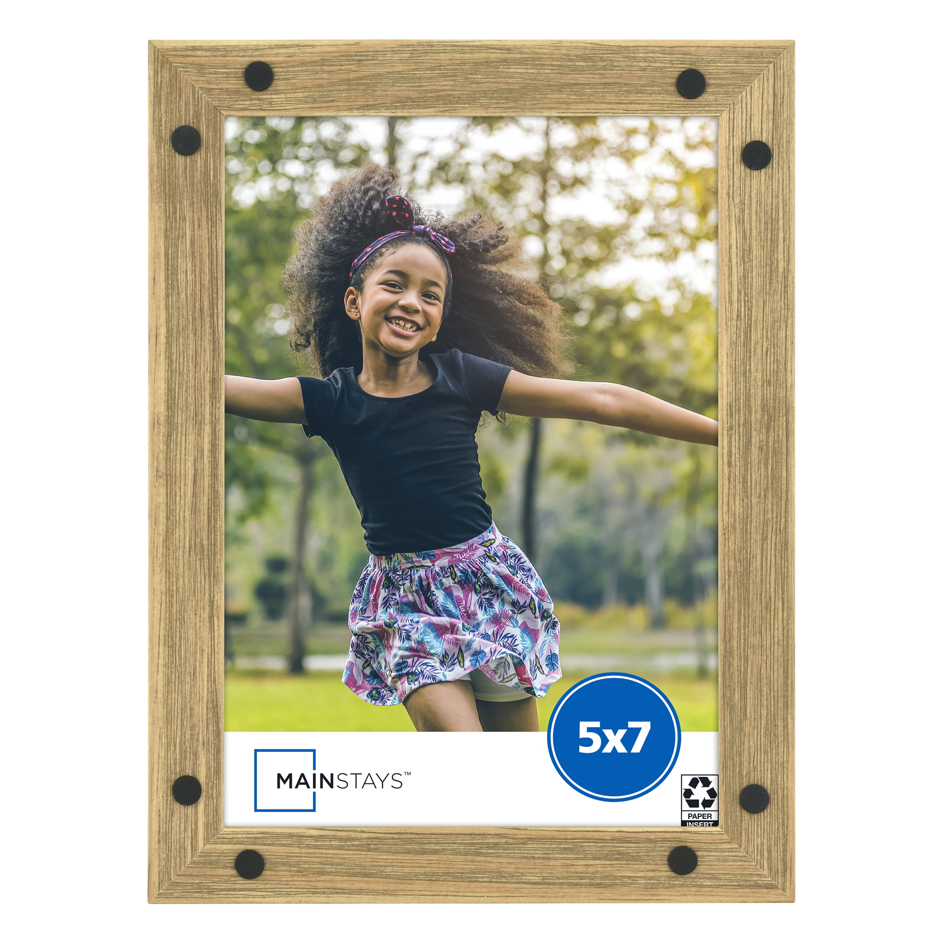 Mainstays 5" x 7" Natural Wood with Black Rivets Tabletop Picture Frame