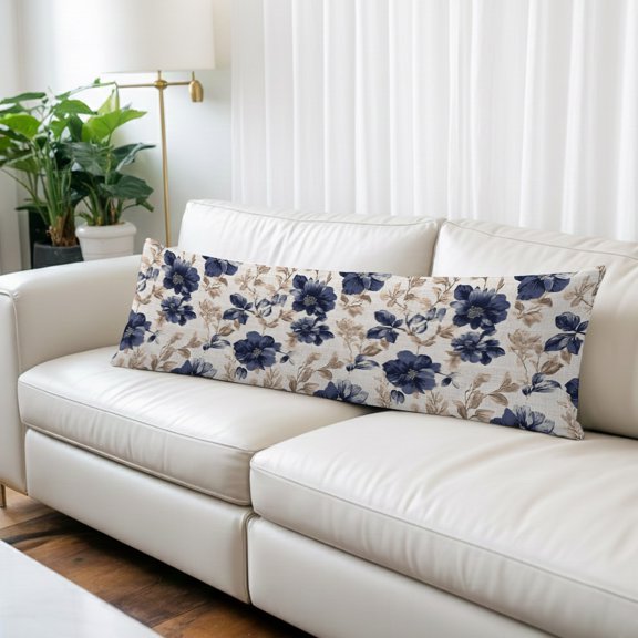 Navy Indigo Florals Body Pillow Cover, Pillowcase Protectors with Zipper, Breathable Decorative Throw Pillow Case Cover, Farmhouse Botanical Peonies Leaves Pillow Shams for Couch Sofa 20x54Inch